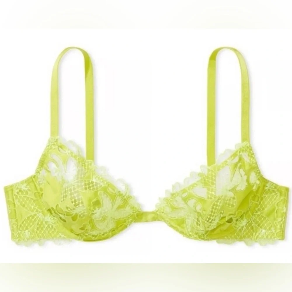VICTORIA'S SECRET Ziggy Glam Lace Floral Embroidery Unlined‎ Demi Bra Size 38DD - Picture 3 of 10